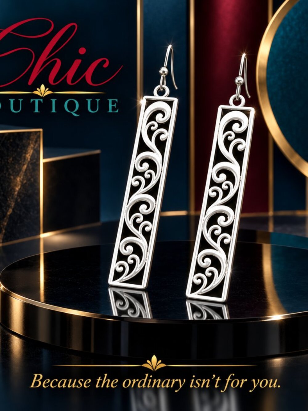 Silver-tone rectangular drop earrings